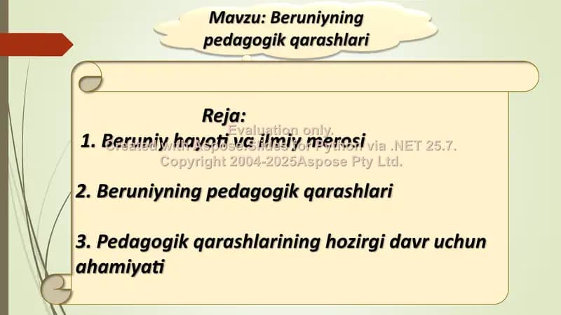 Beruniyning Pedagogik Qarashlari Prezentatsiyasi