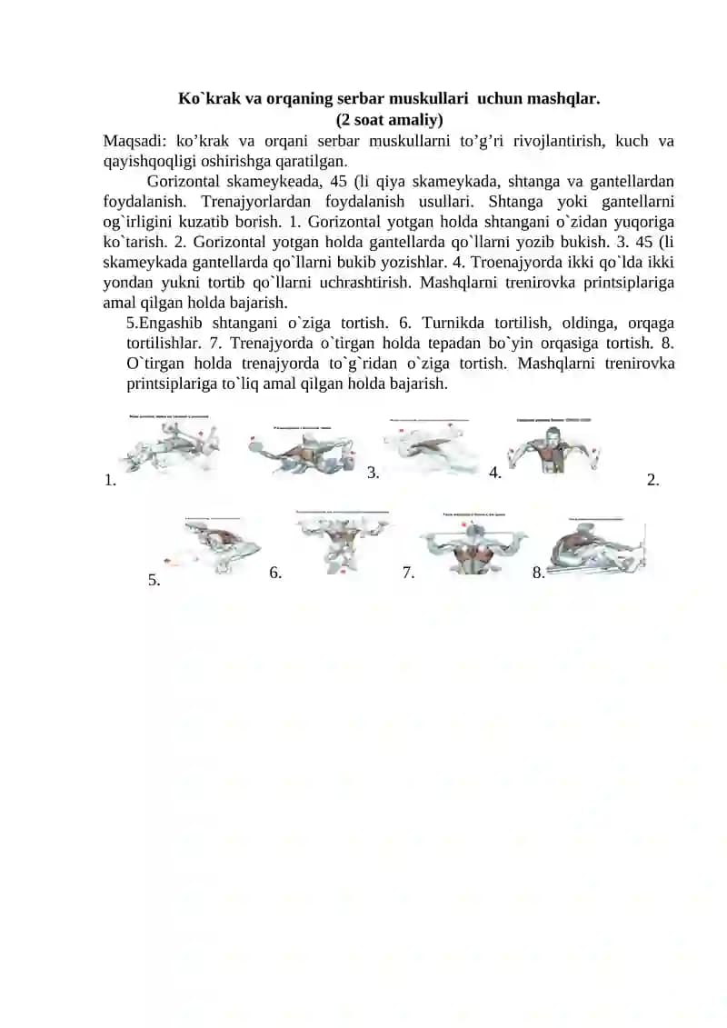 Ko`krak va orqaning serbar muskullari uchun mashqlar