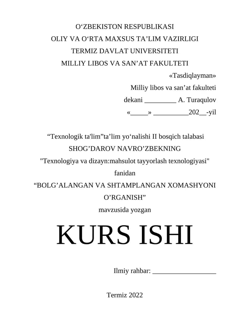 BOLG’ALANGAN VA SHTAMPLANGAN XOMASHYONI O’RGANISH