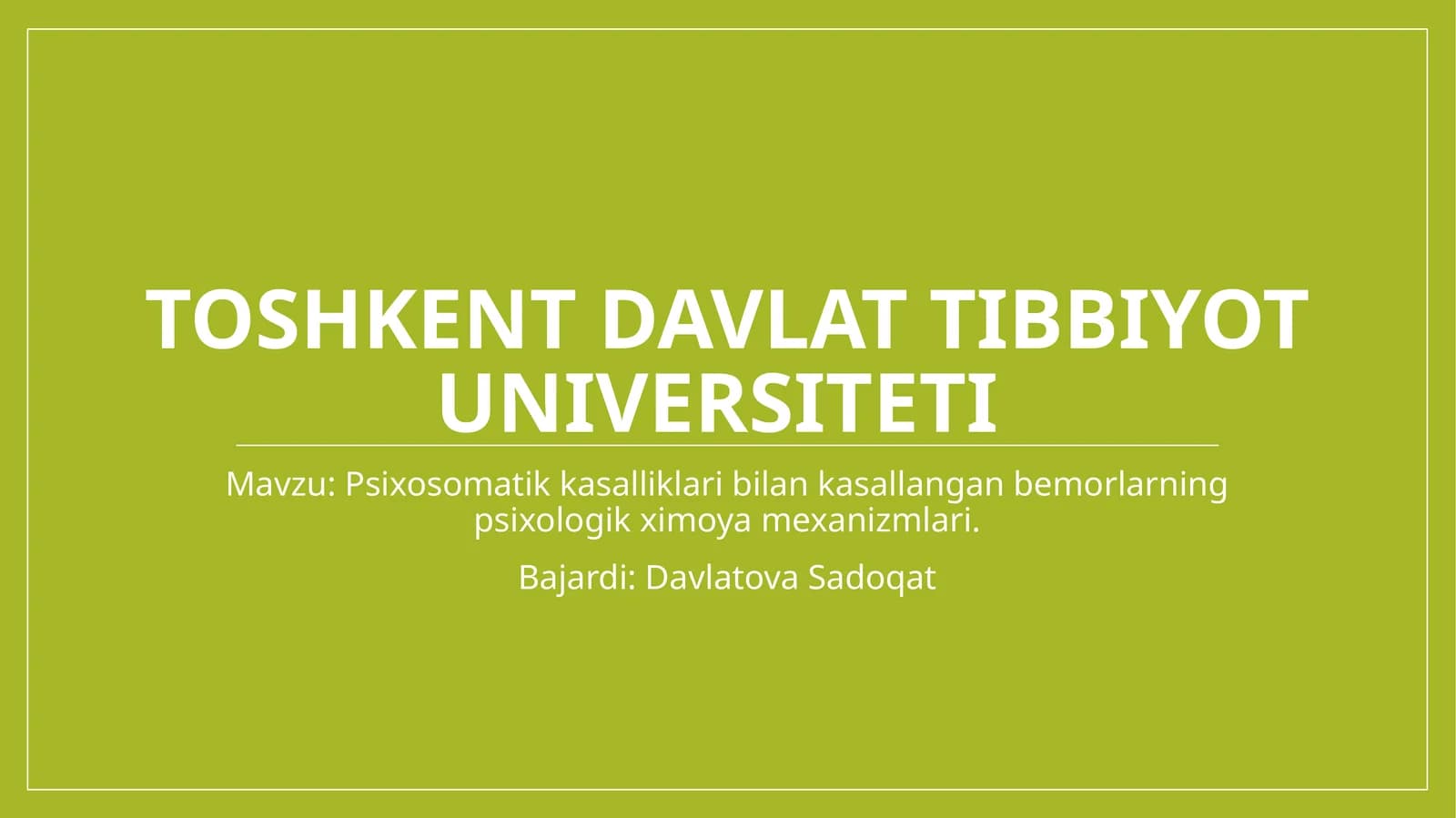 Psixosomatikkasalliklarbilankasallanganbemorlarningpsixologikximoyamexanizmlari
