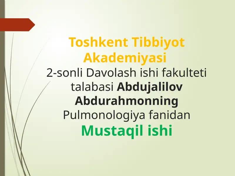 Pulmonologiya fanidan Mustaqilishi