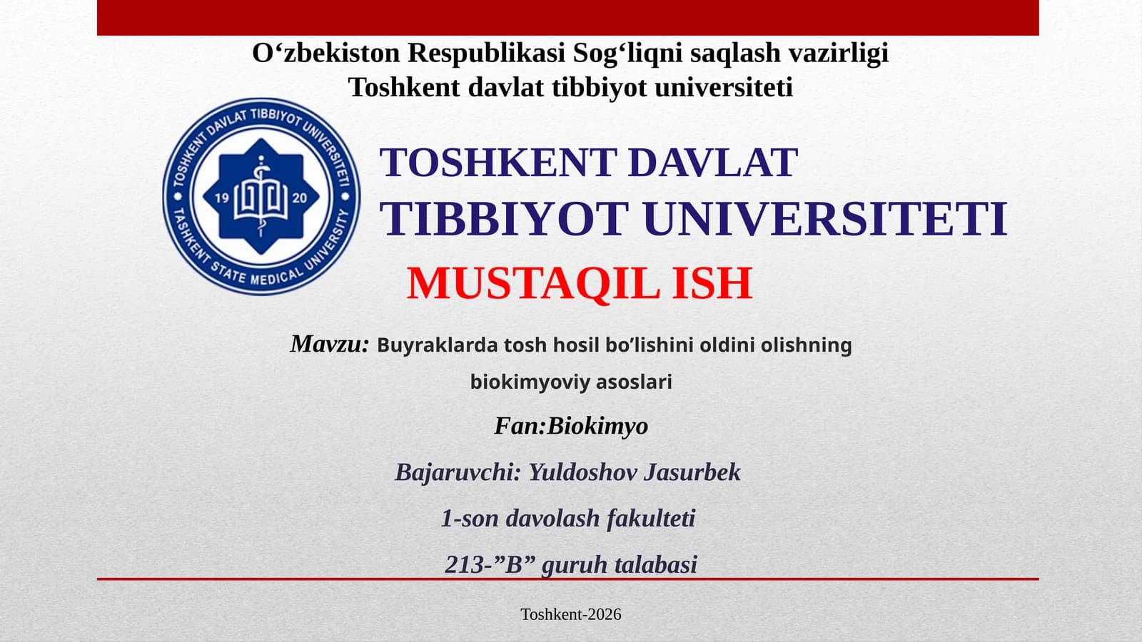 Buyraklarda tosh hosil bo’lishini oldini olishning biokimyoviy asoslari.