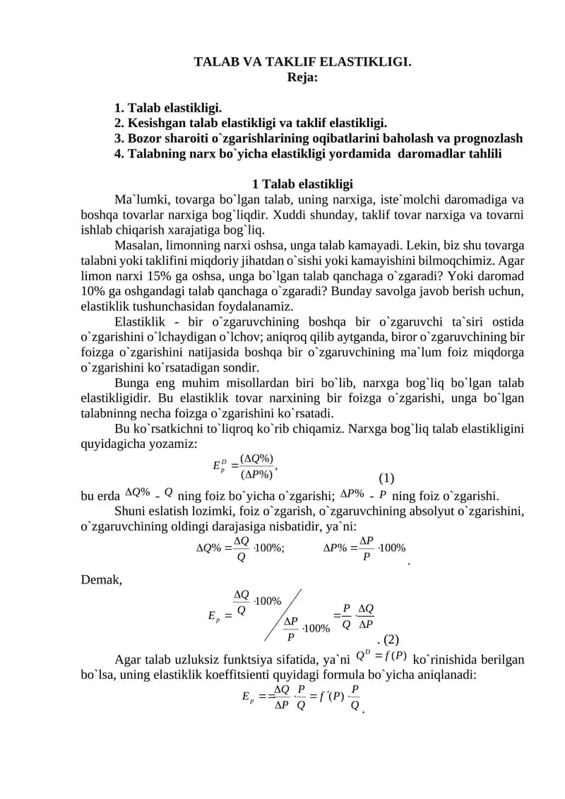 TALAB VA TAKLIF eLASTIKLIGI