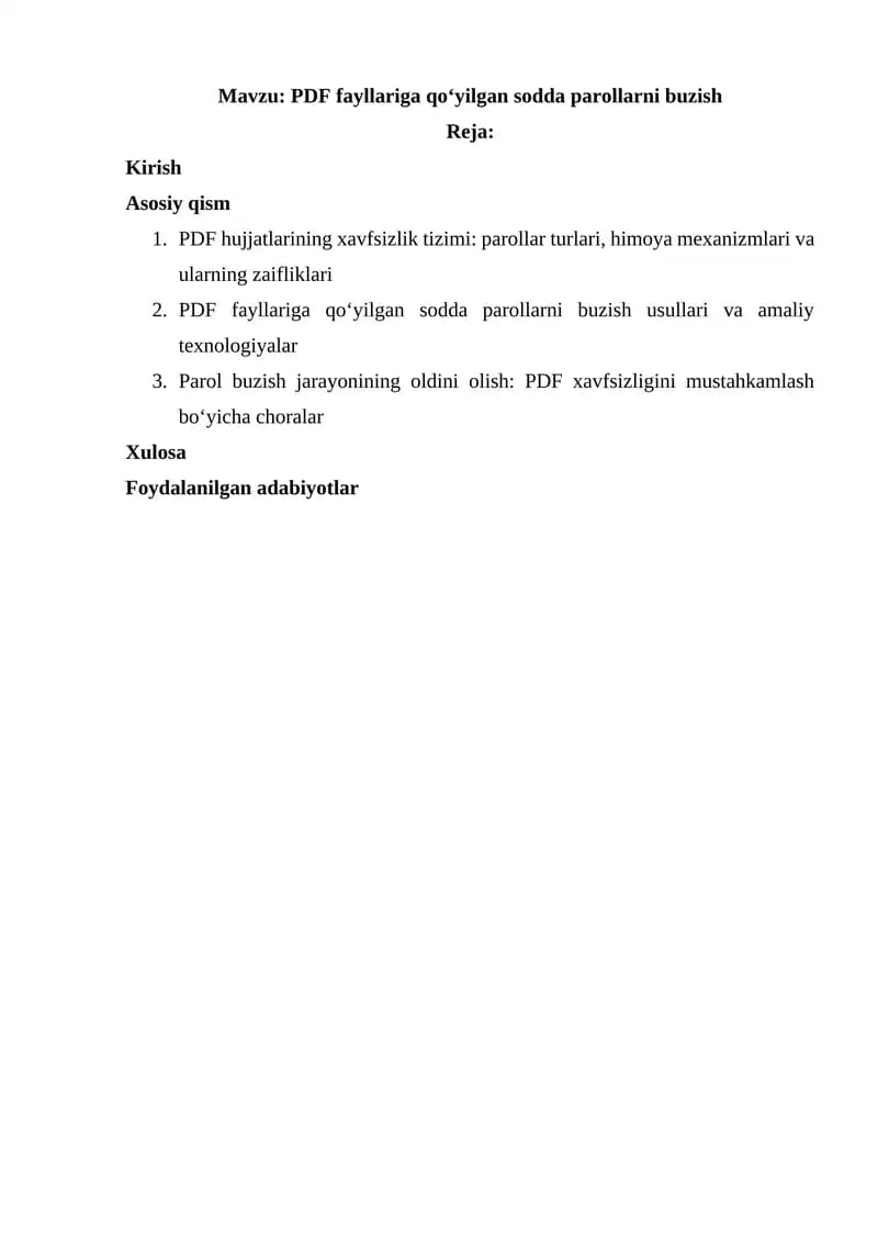 PDF fayllariga qo‘yilgan sodda parollarni buzish