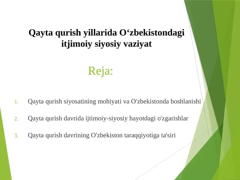 Qayta qurish yillarida O‘zbekistondagi itjimoiy siyosiy vaziyat