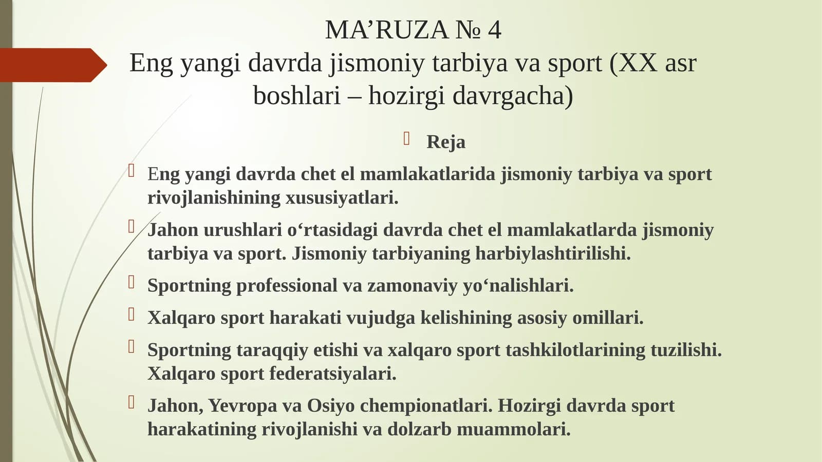 Eng yangi davrda jismoniy tarbiya va sport (XX asr boshlari – hozirgi davrgacha)