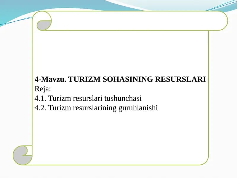 TURIZM SOHASINING RESURSLARI