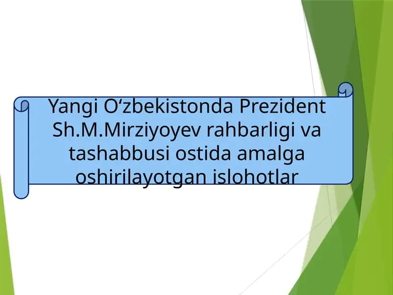 Yangi O‘zbekistonda Prezident Sh.M.Mirziyoyev rahbarligi va tashabbusi ostida amalga oshirilayotgan islohotlar