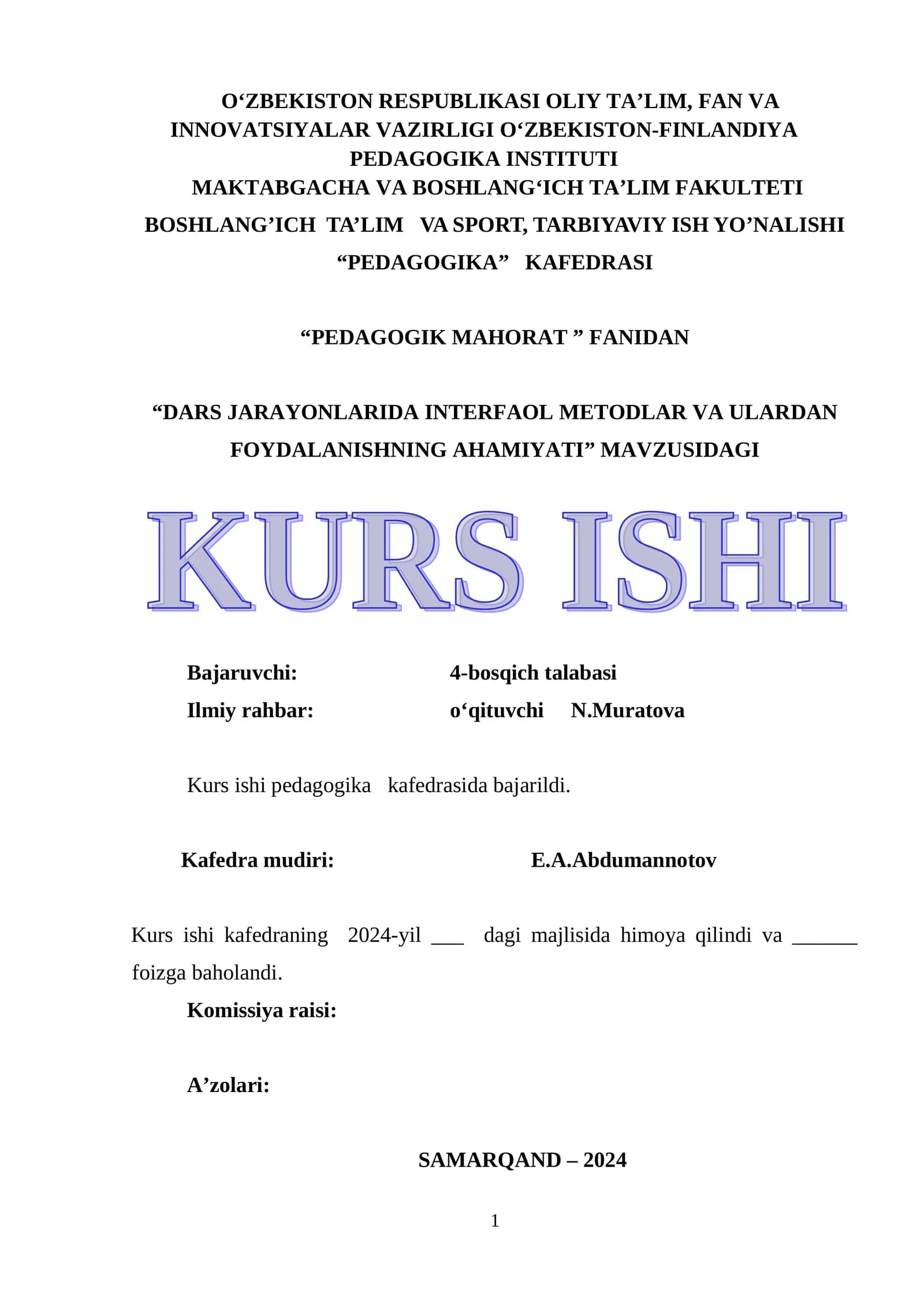DARS JARAYONLARIDA INTERFAOL METODLAR VA ULARDAN FOYDALANISHNING AHAMIYATI