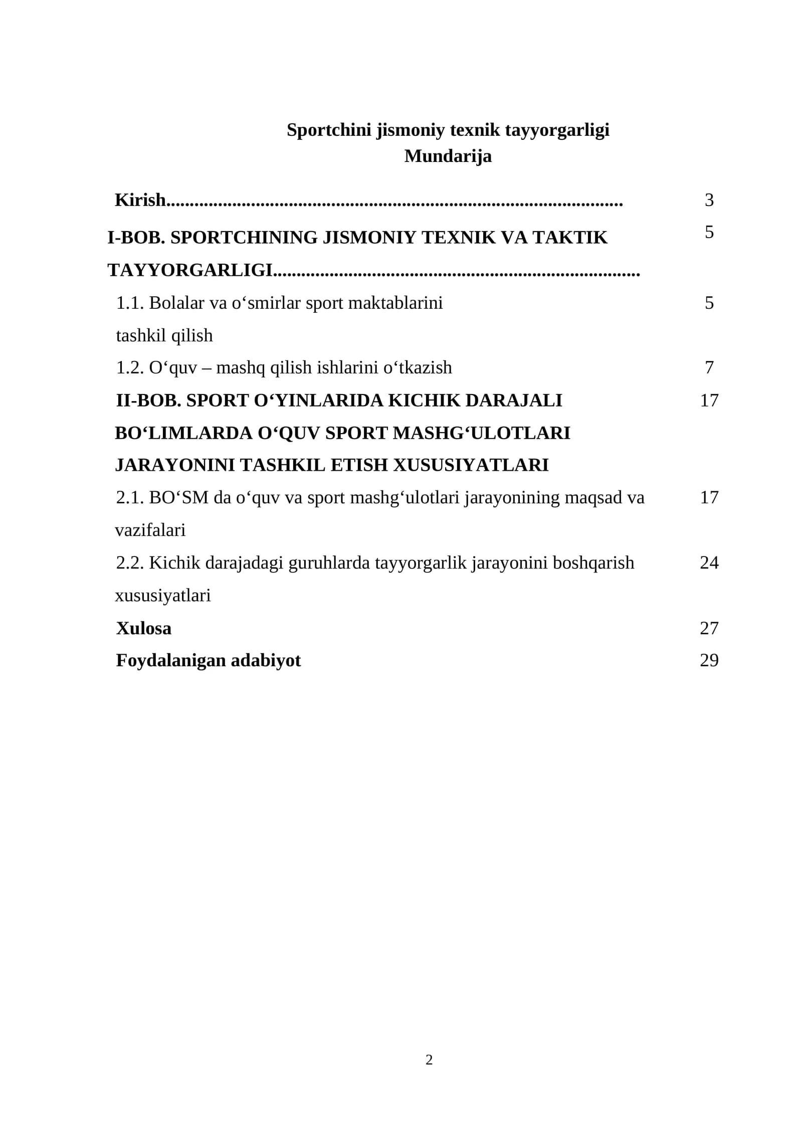 SPORTCHINING JISMONIY TEXNIK TAYYORGARLIGI