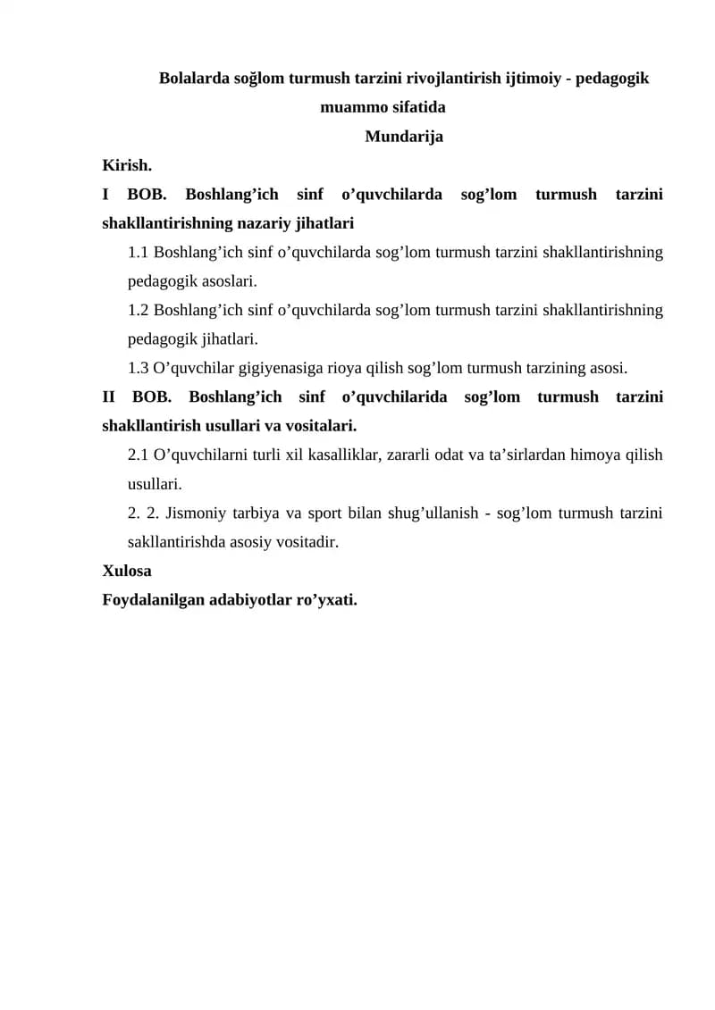 Bolalarda soğlom turmush tarzini rivojlantirish