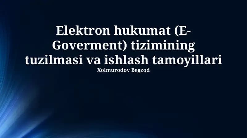 Elektron hukumat (E-Goverment) tizimining tuzilmasi va ishlash tamoyillari