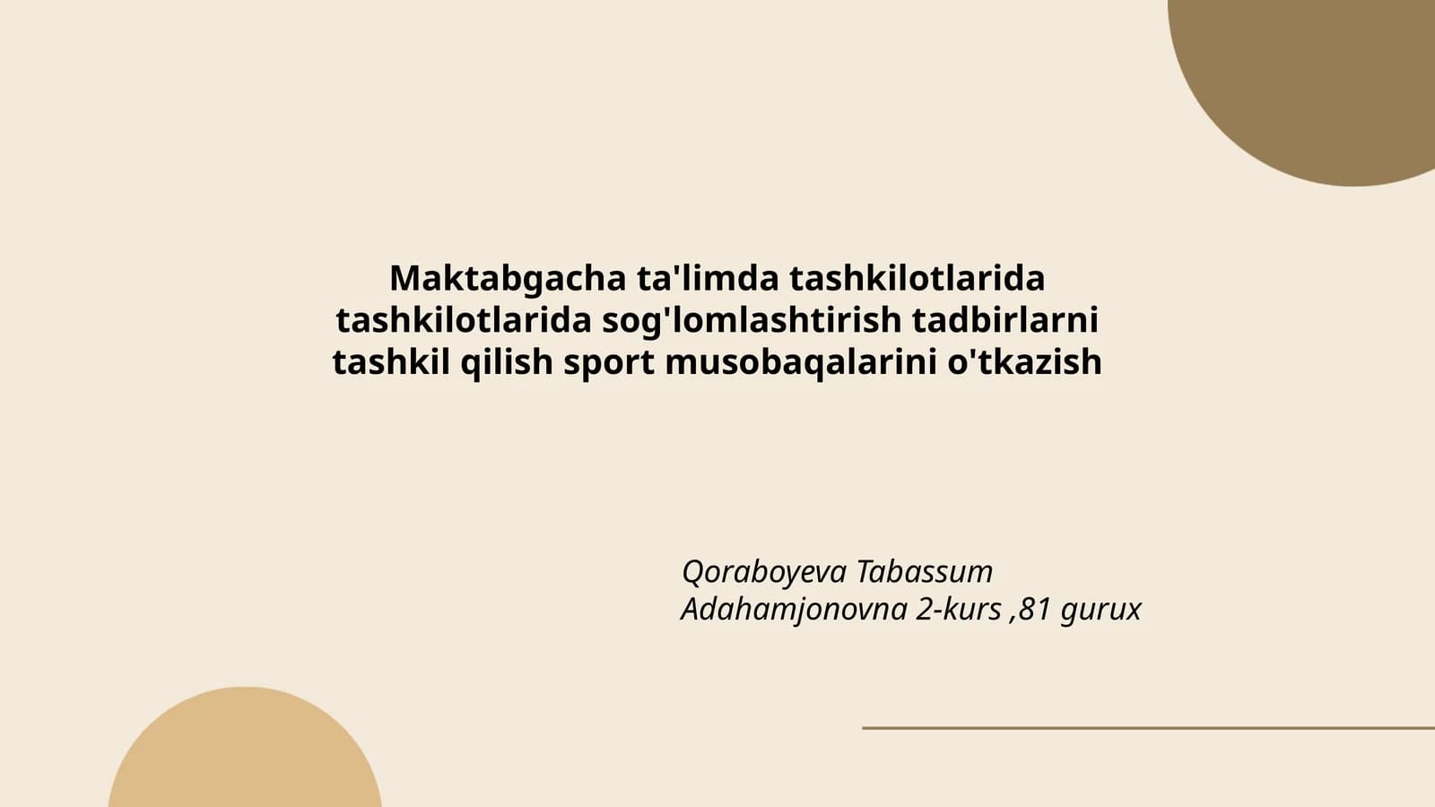 Maktabgacha ta'limda tashkilotlarida tashkilotlarida sog'lomlashtirish tadbirlarni tashkil qilish sport musobaqalarini o'tkazish