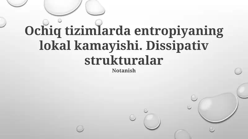 Mahalliy Entropiya Pasayish Mexanizmlari