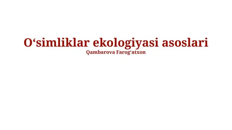Oʻsimliklar ekologiyasi asoslari