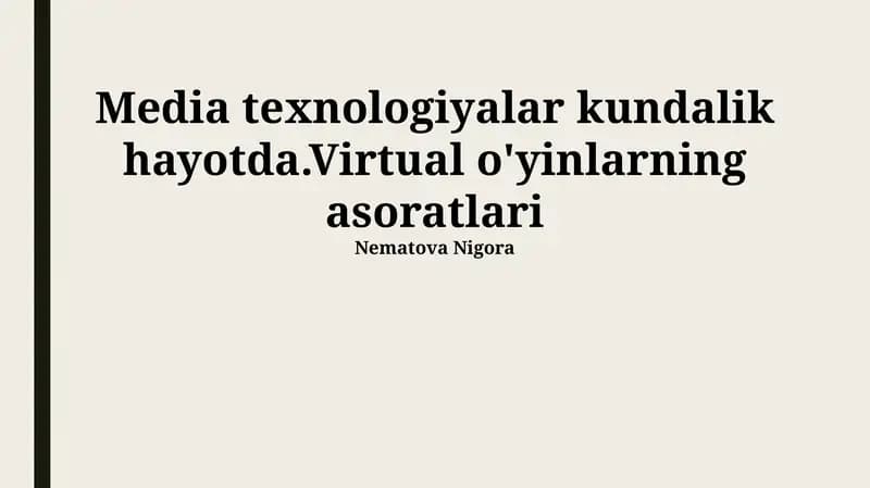 Kundalik Hayotda Media Texnologiyalari