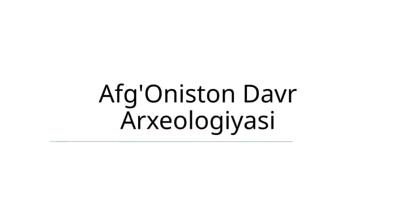 Afg'Oniston Davr Arxeologiyasi