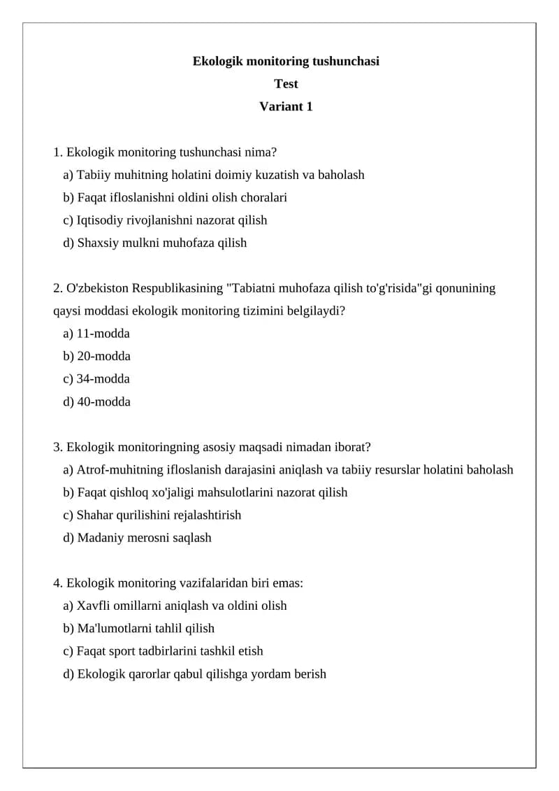 Ekologik monitoring tushunchasi