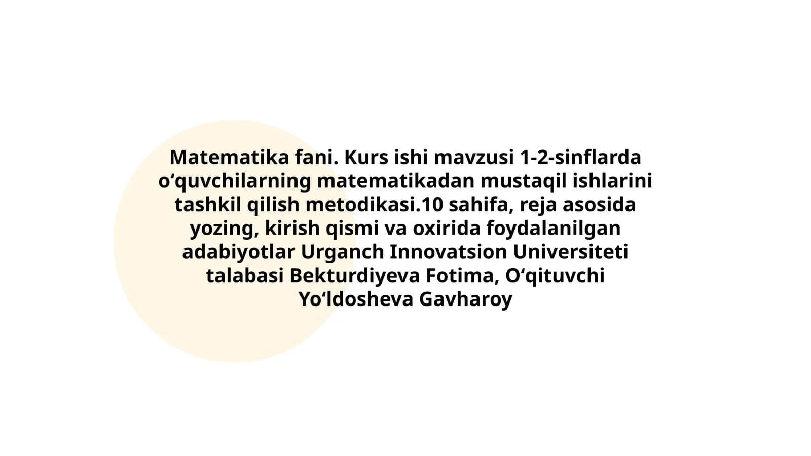 Matematika fani. Kurs ishi mavzusi