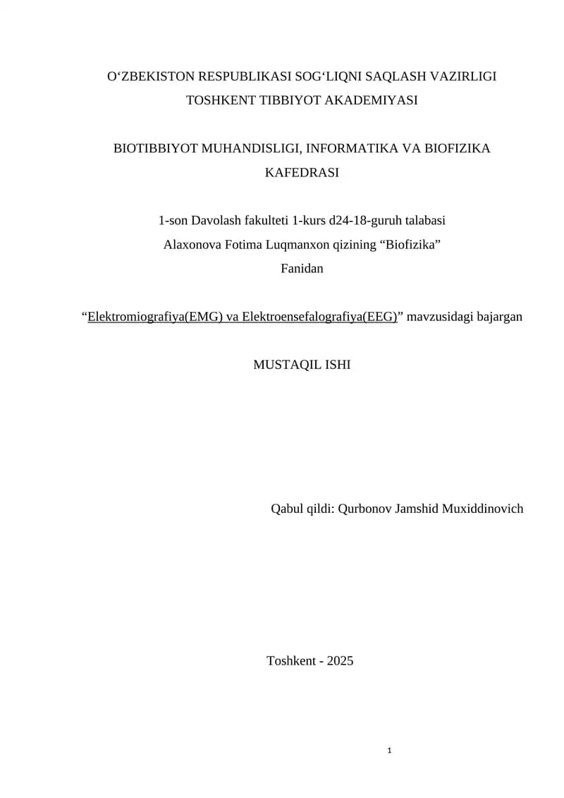 Elektromiografiya(EMG) va Elektroensefalografiya(EEG)