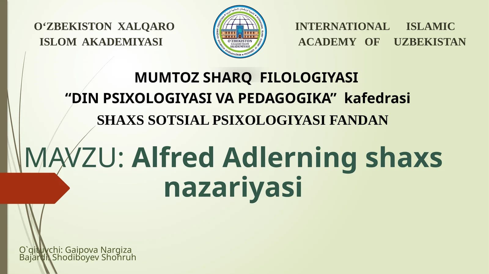Alfred Adlerning shaxs nazariyasi
