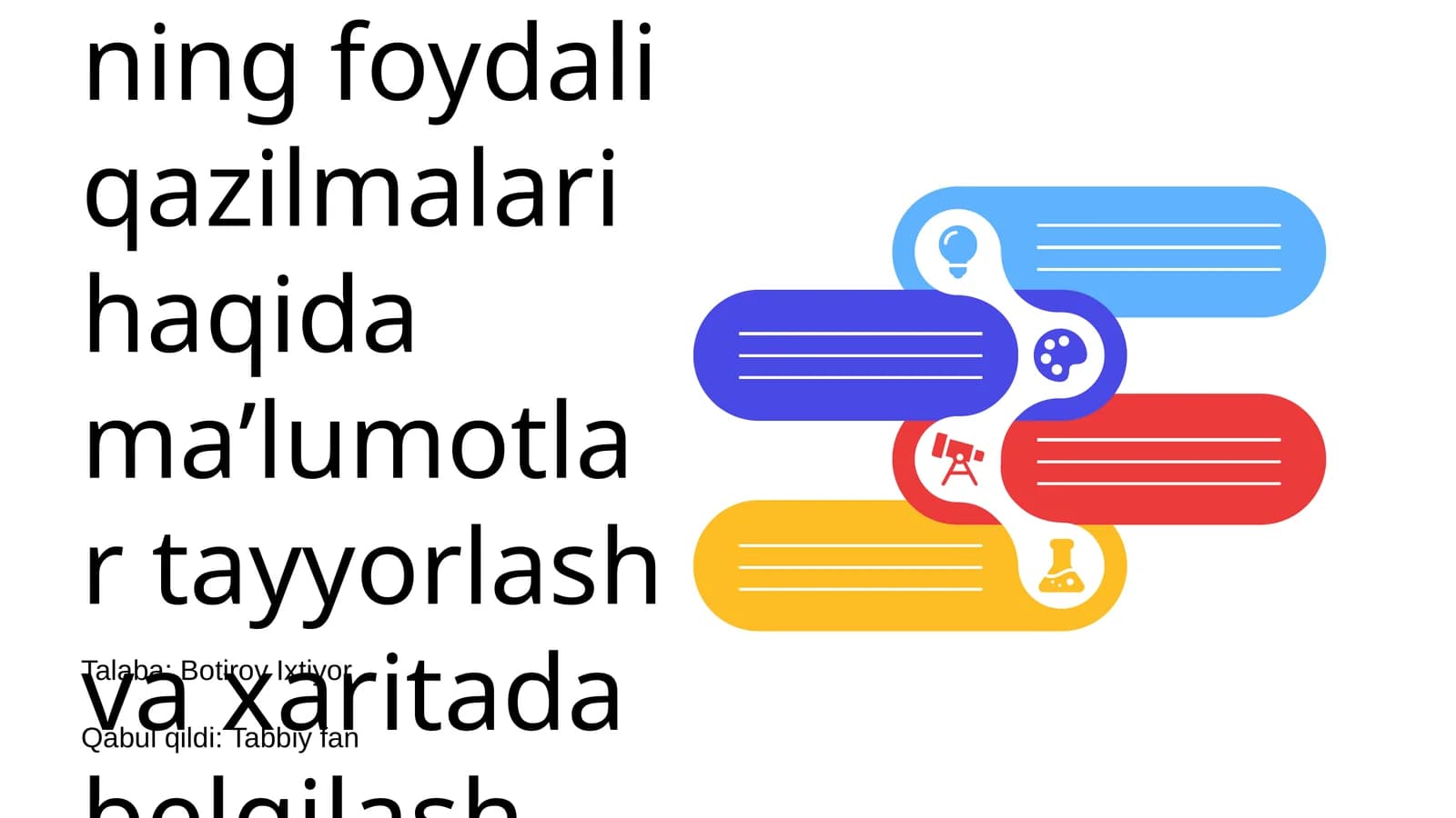 Oʻzbekistonning foydali qazilmalari haqida maʼlumotlar tayyorlash va xaritada belgilash