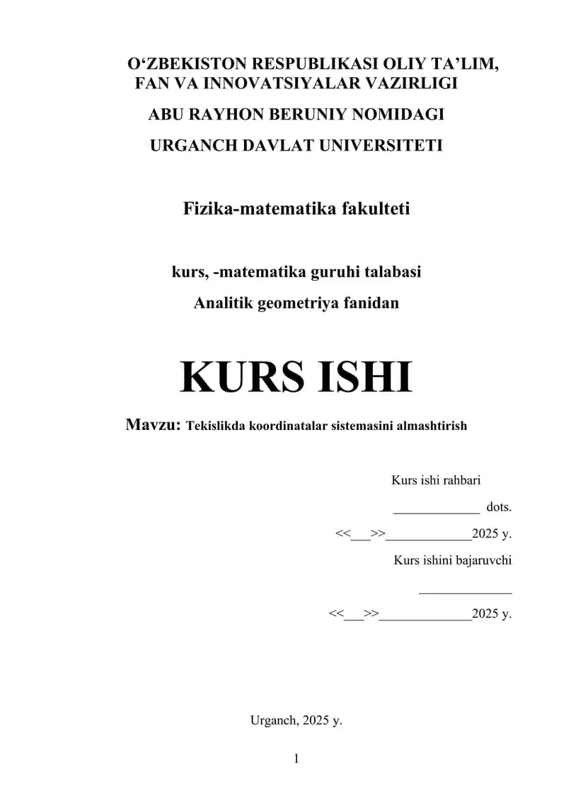 Tekislikda koordinatalar sistemasini almashtirish