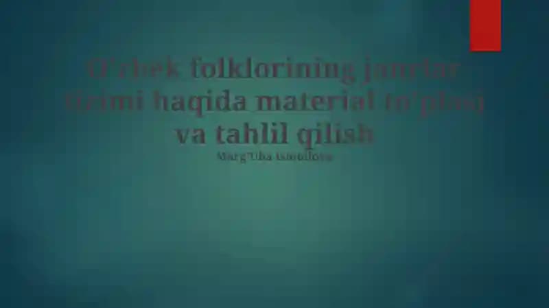 O'zbek Folklorining Janrlar Tizimi