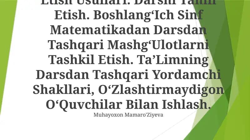 Dars Va Uni Tashkil Etish Usullari