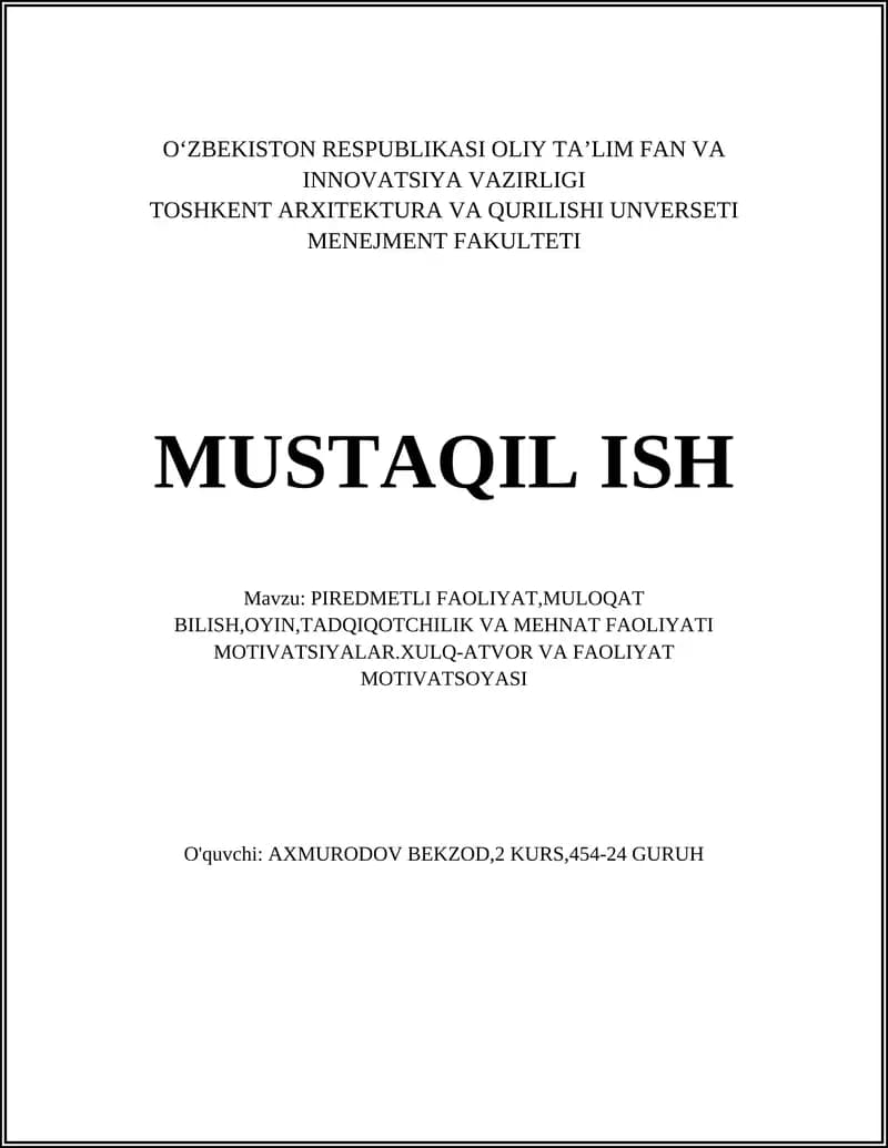 Predmetli faoliyat motivatsiyasining psixologik asoslari