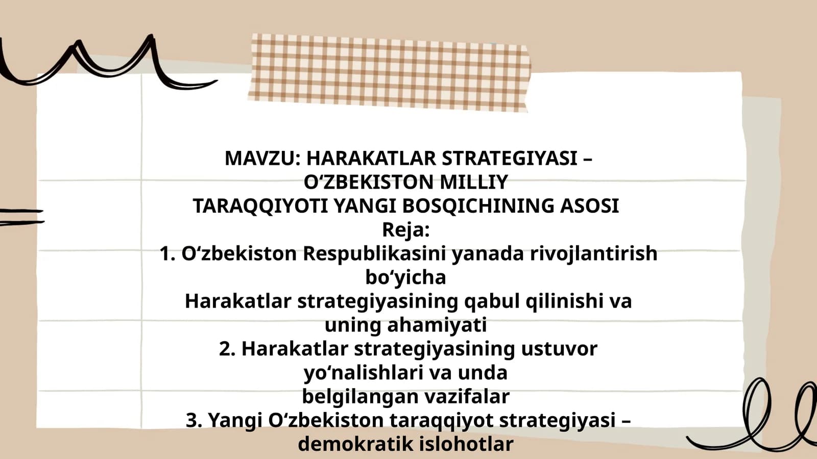 HARAKATLAR STRATEGIYASI – O‘ZBEKISTON MILLIY TARAQQIYOTI YANGI BOSQICHINING ASOSI