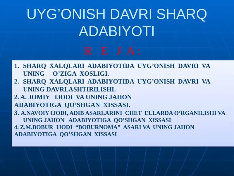UYG’ONISH DAVRI SHARQ ADABIYOTI