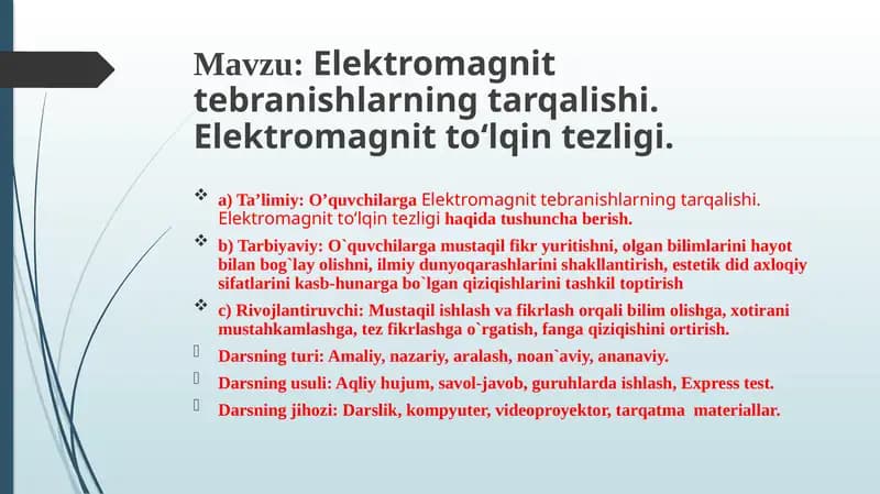 Elektromagnit tebranishlarning tarqalishi