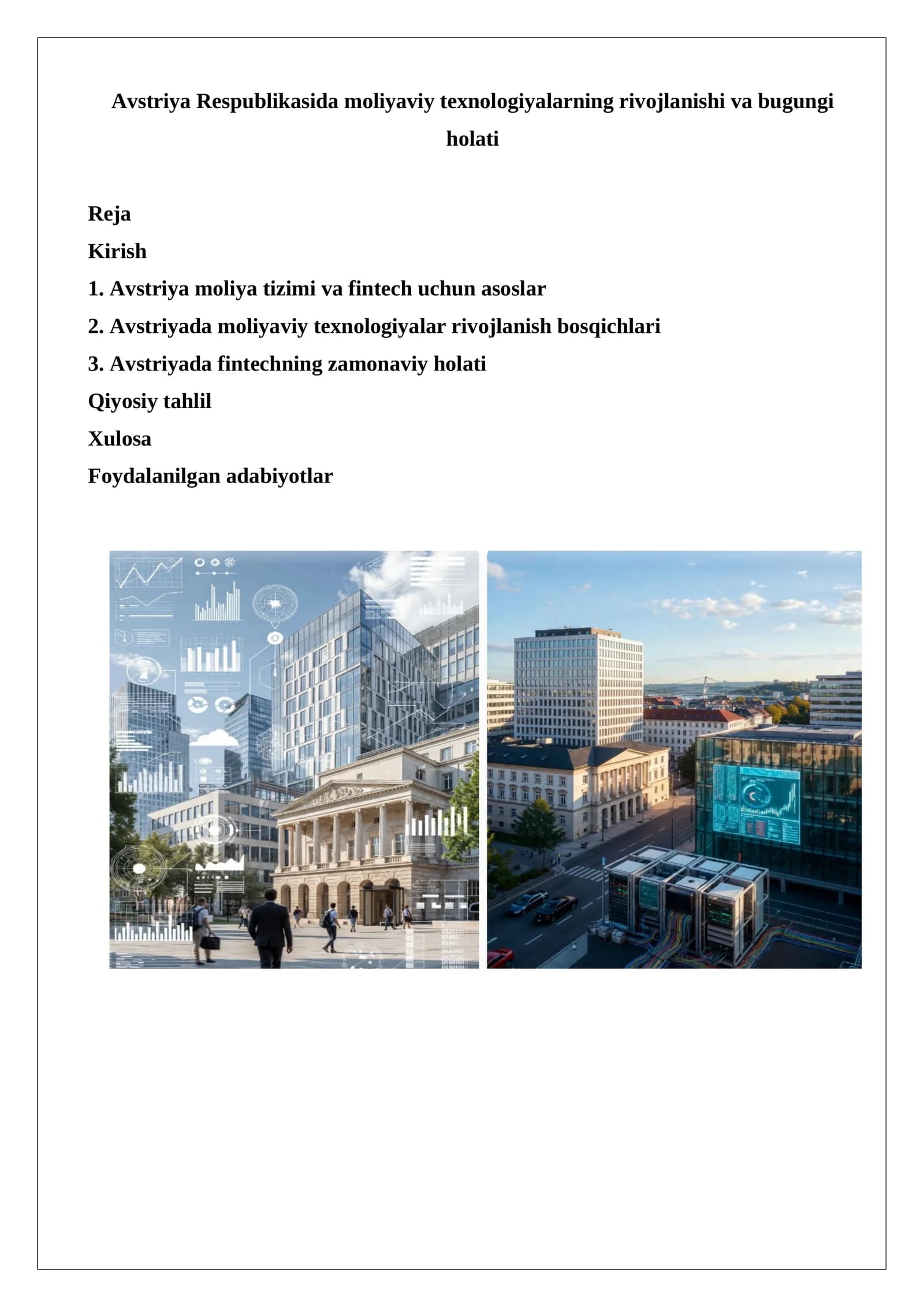 Avstriya Respublikasida moliyaviy texnologiyalarning rivojlanishi va bugungi holati