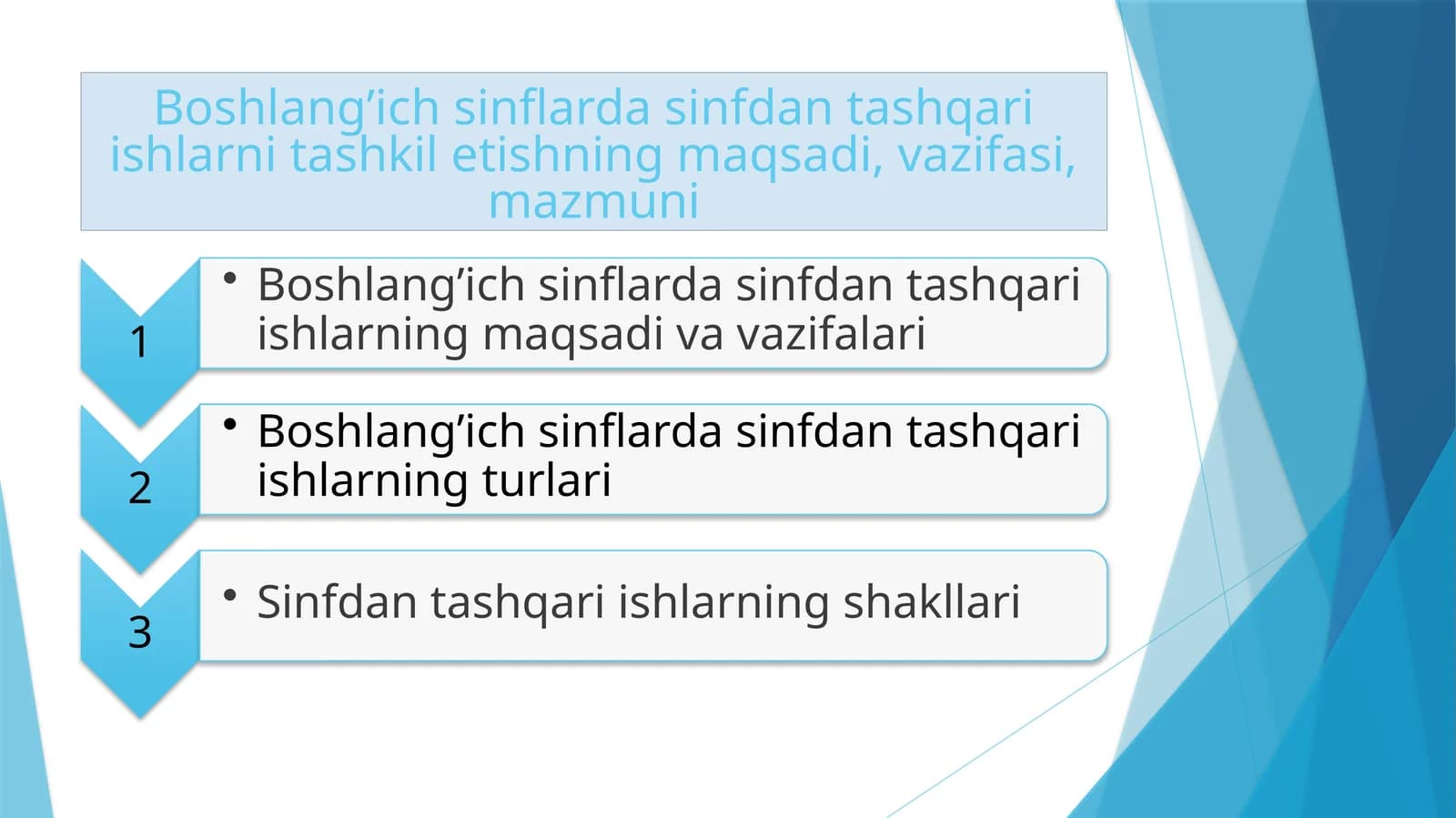 Boshlang’ich sinflarda sinfdan tashqari ishlarni tashkil etishning maqsadi, vazifasi, mazmuni