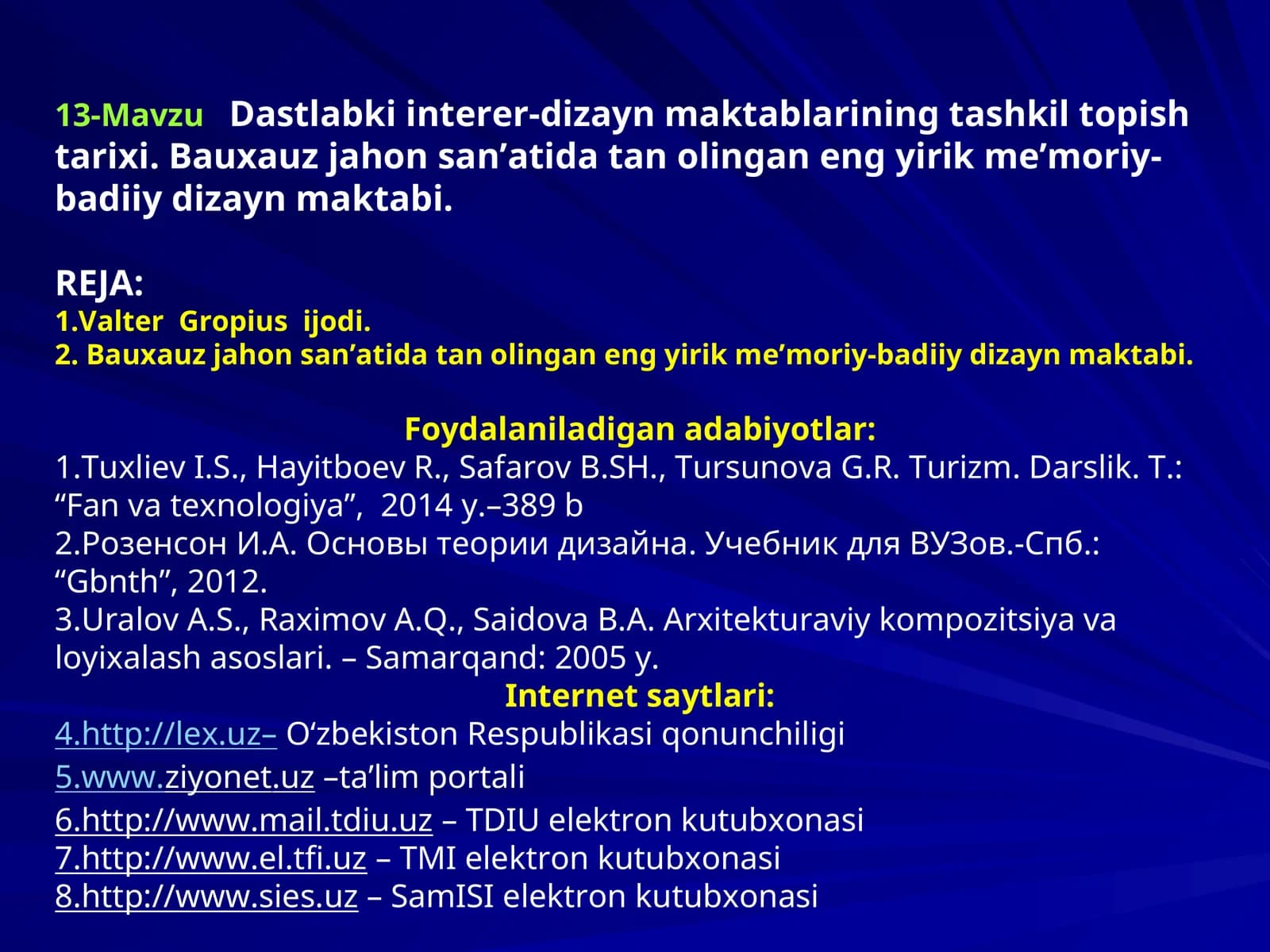 13-MavzuDastlabki interer-dizayn maktablarining tashkil topish tarixi
