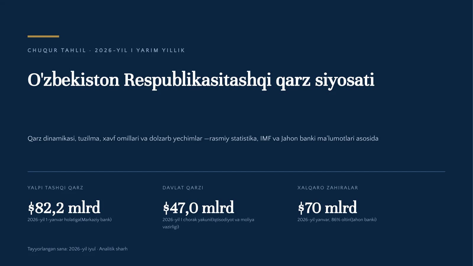 O'zbekiston Respublikasi tashqi qarz siyosati — 2026-yil I yarim yillik chuqur tahlil