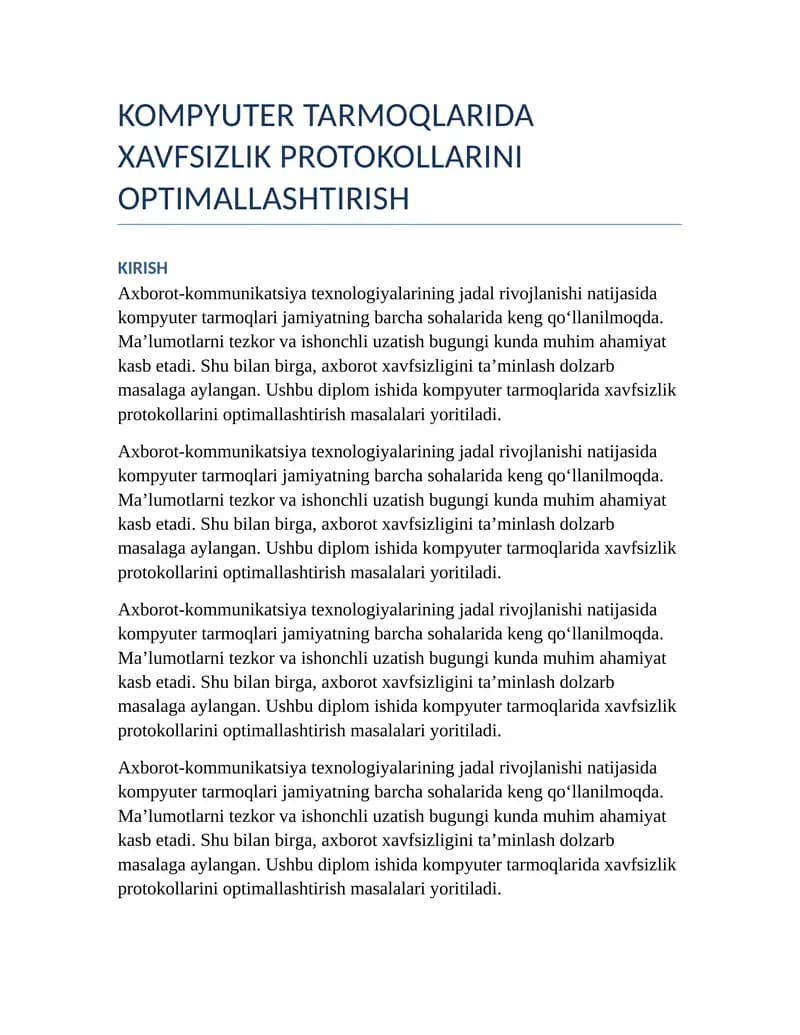 Kompyuter tarmoqlarida xavfsizlik protokollarini optimallashtirish