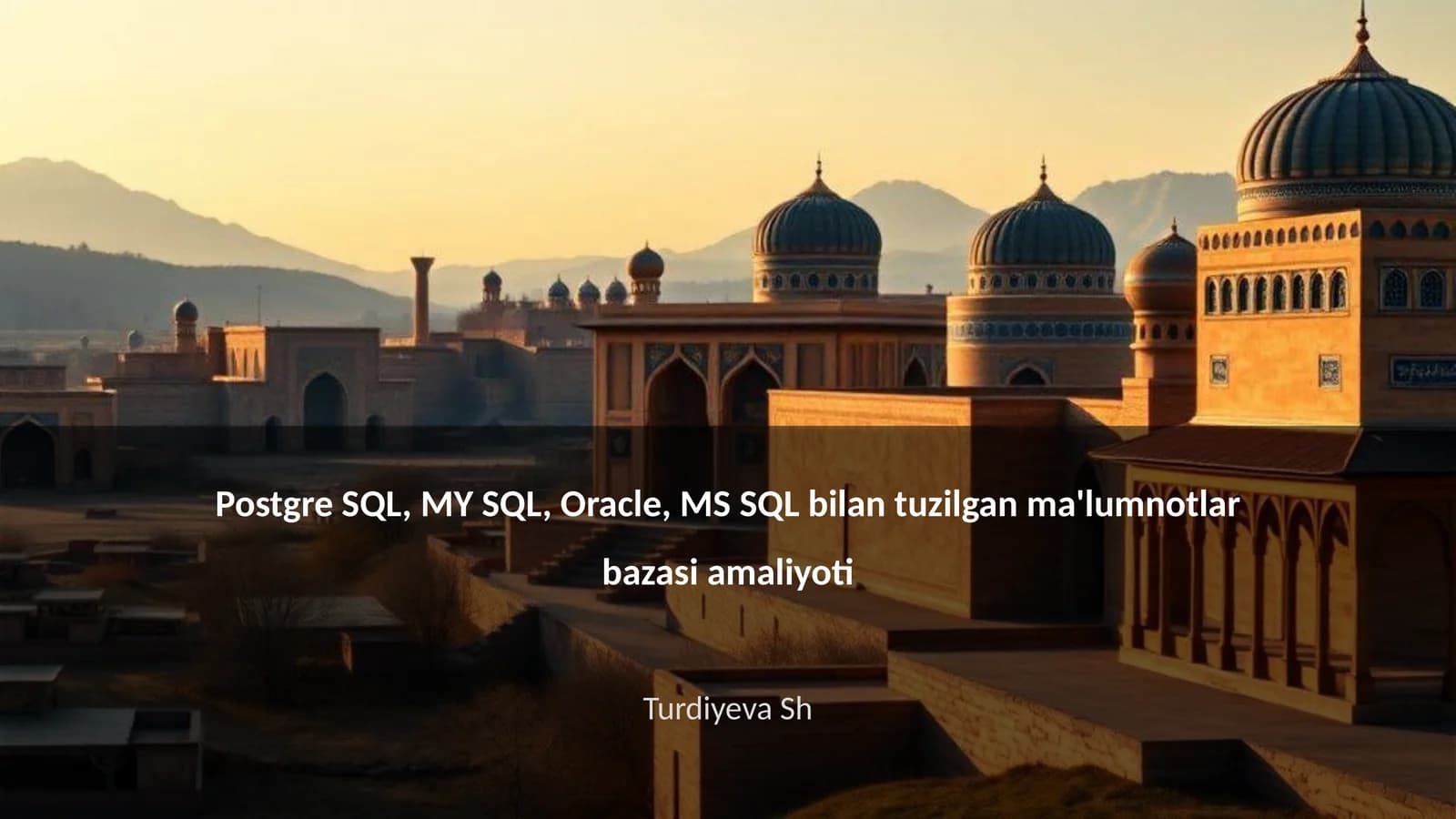 Postgre SQL, MY SQL, Oracle, MS SQL bilan tuzilgan ma'lumnotlar bazasi amaliyoti