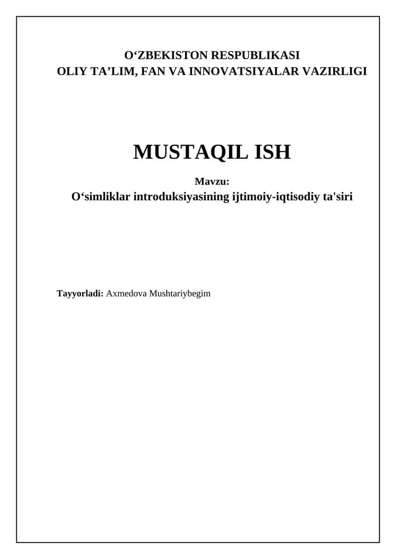 O'simliklar introduksiyasining ijtimoiy-iqtisodiy ta'siri