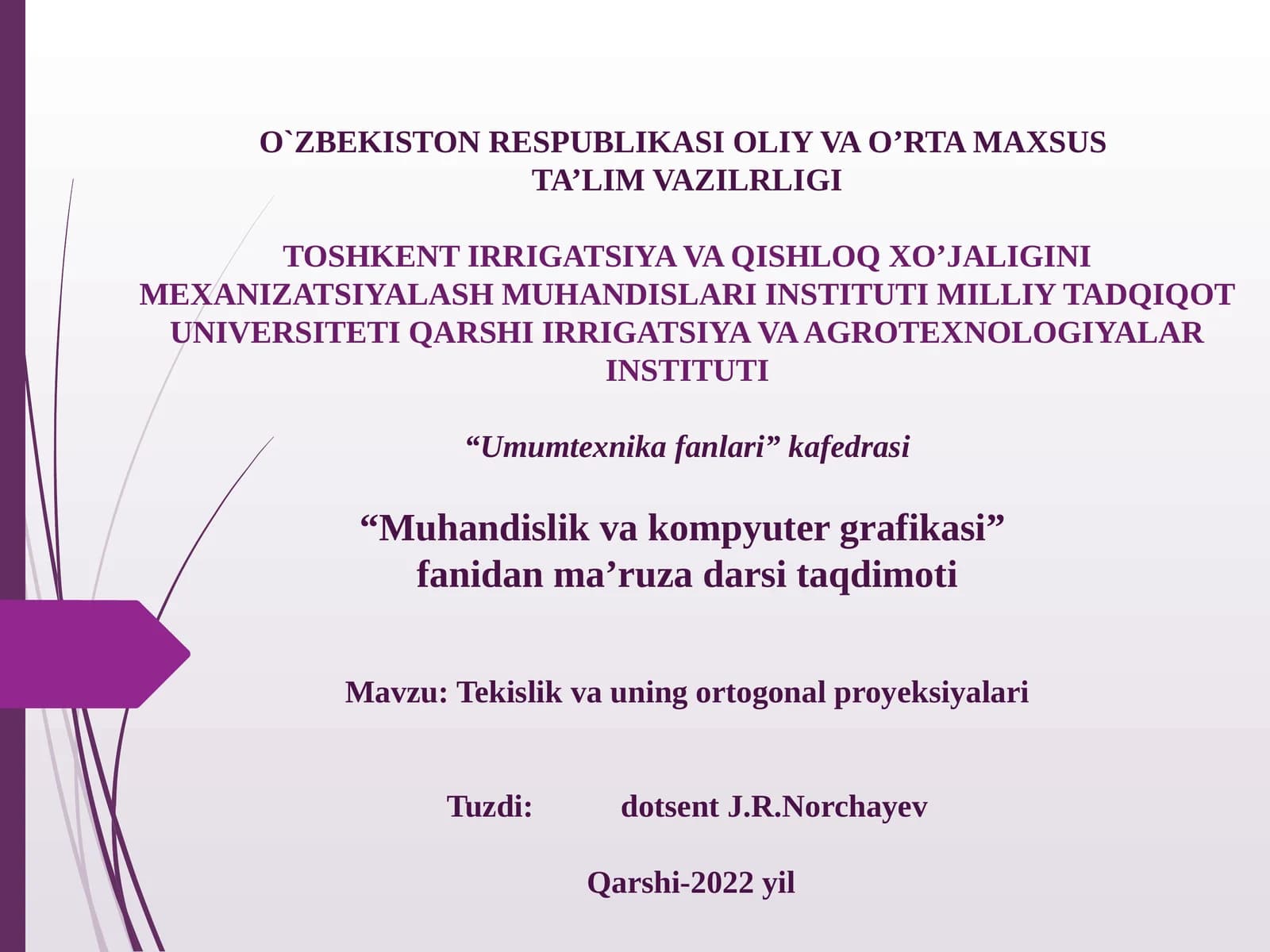 Tekislik va uning ortogonal proyeksiyalari