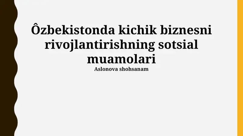 Ôzbekistonda kichik biznesni rivojlantirishning sotsial muamolari