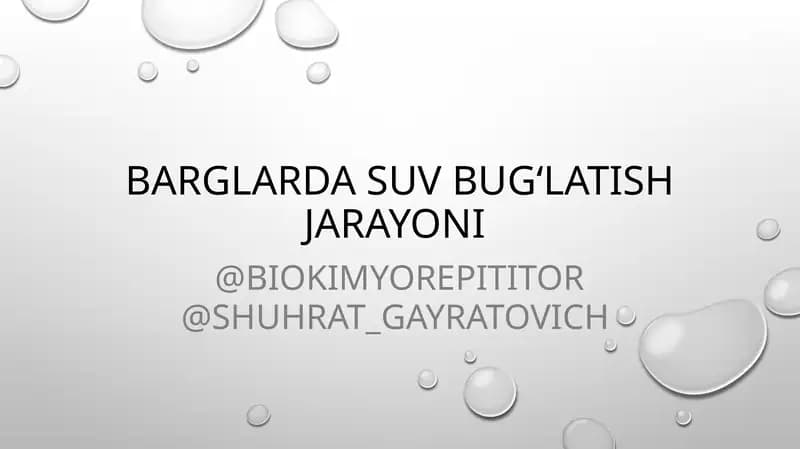BARGLARDA SUV BUG‘LATISH JARAYONI