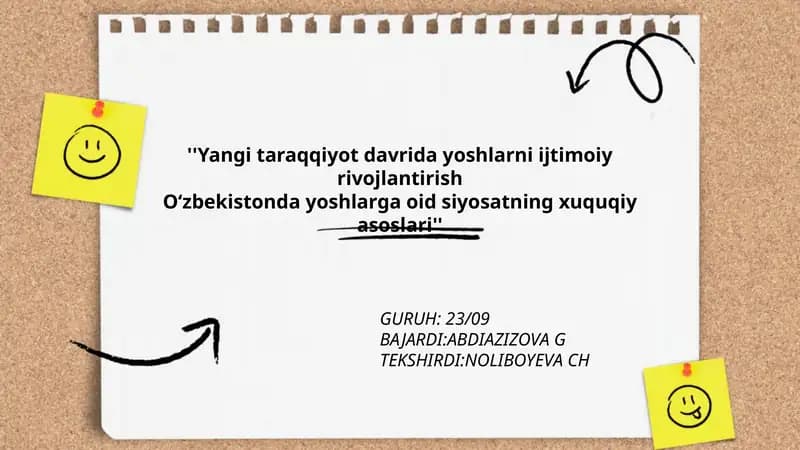 Yangi taraqqiyot davrida yoshlarni ijtimoiy rivojlantirish O‘zbekistonda yoshlarga oid siyosatning xuquqiy asoslari