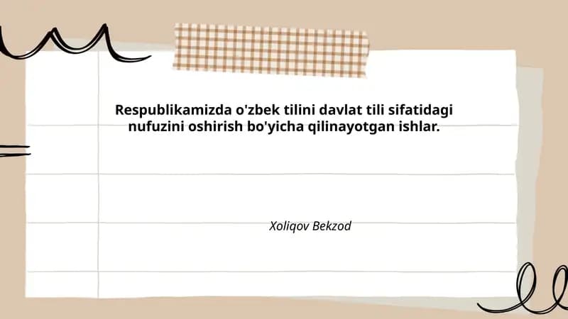 O'zbek tili nufuzini oshirish bo'yicha ishlar