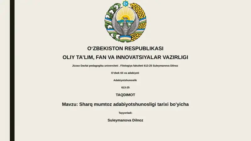 Sharq mumtoz adabiyotshunosligi tarixi