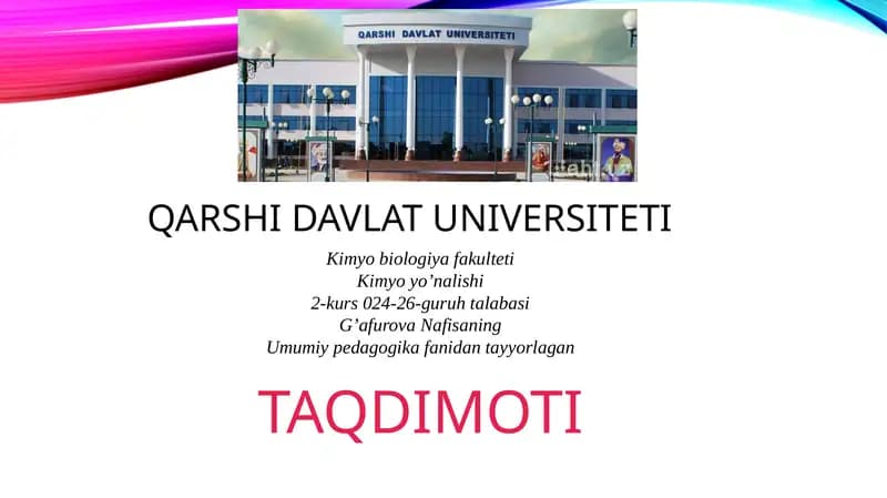 Umumiy pedagogika fanidan tayyorlagan TAQDIMOTI