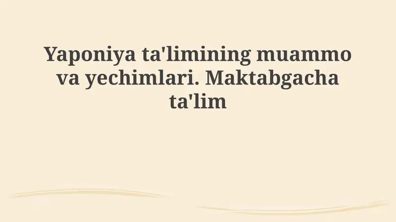 Yaponiyaning maktabgacha ta'limi