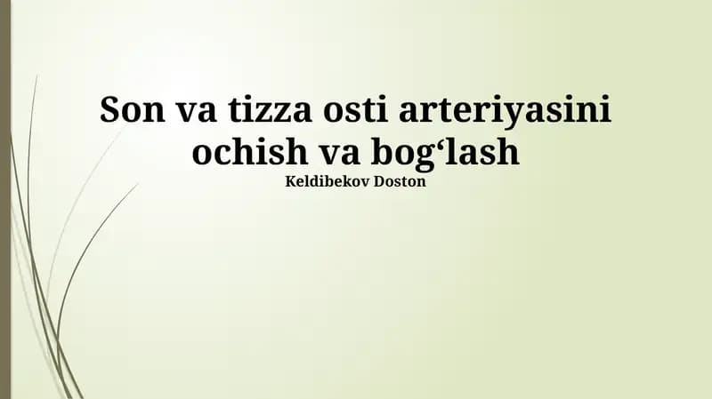 Son Va Tizza Arteriyasini Ochish va Bogʻlash