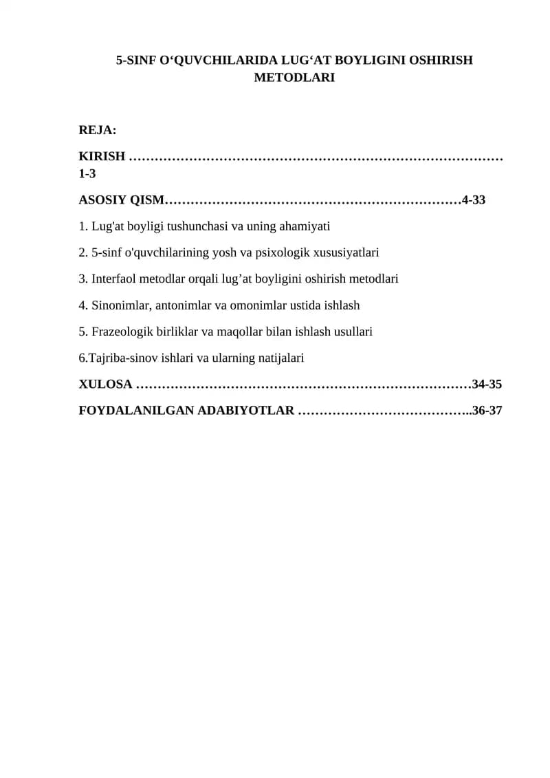 5-sinf o'quvchilarida lug'at boyligini oshirish metodlari